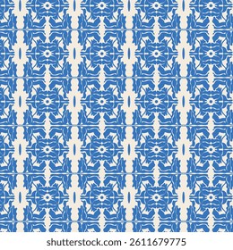 Blue Tropical Leaf Seamless Pattern – Symmetrical Decorative Botanical Design