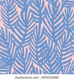 Blue Tropical Leaves Decorative seamless pattern. Repeating background. Tileable wallpaper print.