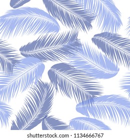 Blue Tropical Palm Tree Leaves. Vector Seamless Pattern. Simple Silhouette Coconut Leaf Sketch. Summer Floral Background. Wallpaper of Exotic Palm Tree Leaves for Textile, Fabric, Cloth Design, Print.