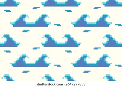 Blue tropical sea wave.Cross Stitch embroidery seamless.Geometric pixel ethnic patterns background.Abstract Ocean hand draw vector illustration for seasonal summer, spring,holiday,vacation,decoration