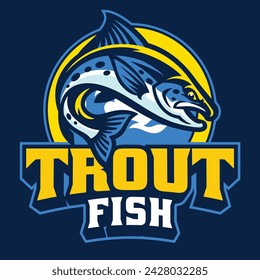 Blue Trout Fishing Logo Design Mascot