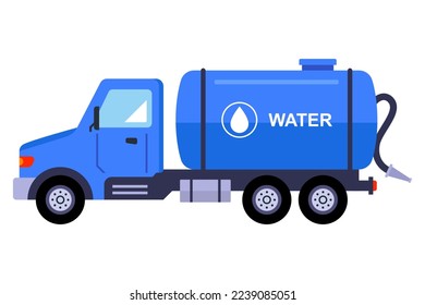 blue truck with a barrel of purified water. flat vector illustration.