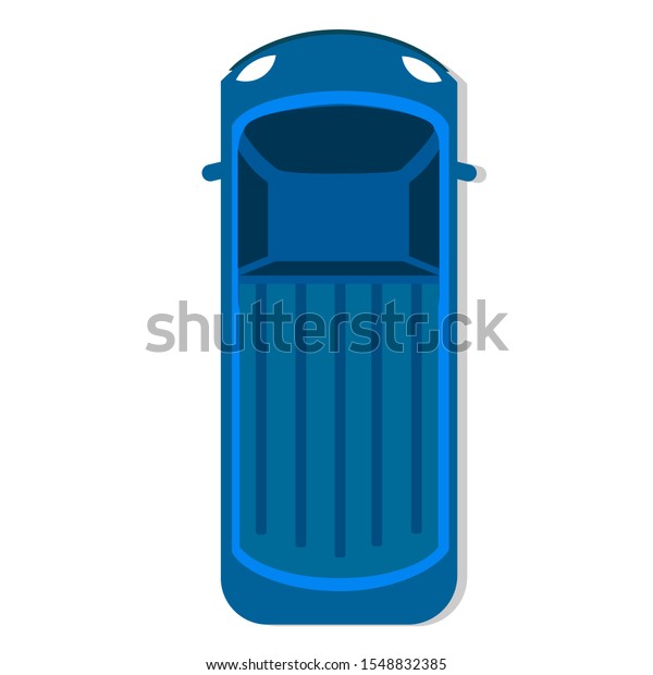Blue truck car with black\
transparent shadow in vector. Top down view. Harmonic bright\
colors.