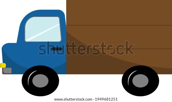 Blue truck with container for childrens\
illustration. Vector illustration isolated on white background.\
Drawing for use in prints, patterns, childrens clothing,\
advertisements and flyers, cards\
and