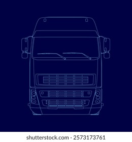 Blue truck outline. Front view. Vector illustration