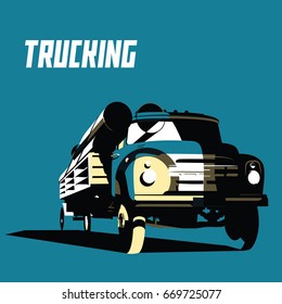 Blue truck with pipes for posters, t-shirts, branding, presentations
