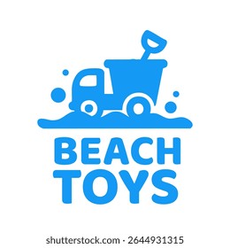 Blue truck and shovel toy, beach toys logo