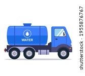 blue truck with a tank for transporting water. flat vector illustration isolated on white background.