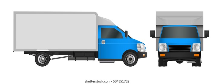 Blue truck template. Cargo van Vector illustration EPS 10 isolated on white background. City commercial vehicle delivery