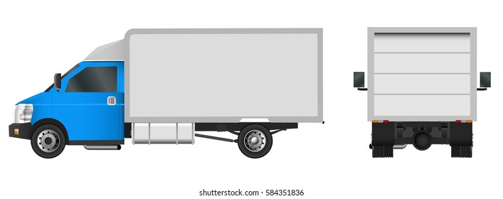 Blue truck template. Cargo van Vector illustration EPS 10 isolated on white background. City commercial vehicle delivery