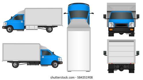 Blue truck template. Cargo van Vector illustration EPS 10 isolated on white background. City commercial vehicle delivery