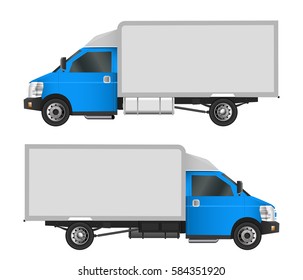 Blue truck template. Cargo van Vector illustration EPS 10 isolated on white background. City commercial vehicle delivery