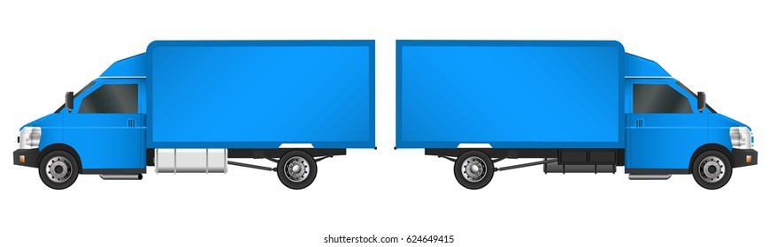 Blue truck template. Cargo van Vector illustration EPS 10 isolated on white background. City commercial vehicle delivery