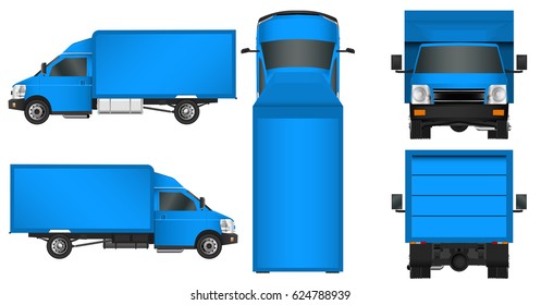 Blue truck template. Cargo van Vector illustration EPS 10 isolated on white background. City commercial vehicle delivery