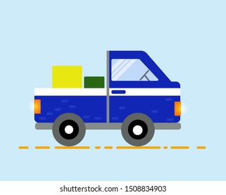 Blue truck vehicle in cartoon flat style vector illustration