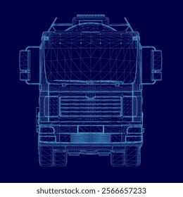 Blue truck wireframe. The truck is a large semi truck