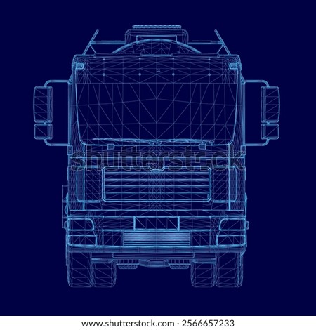 Blue truck wireframe. The truck is a large semi truck
