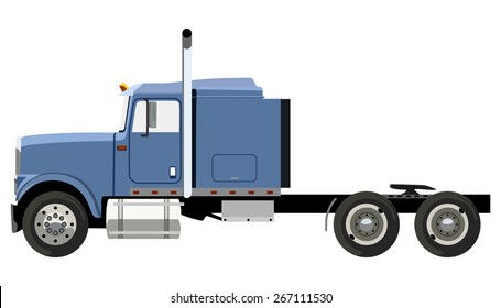 Blue truck without a trailer on a white background
