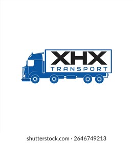 Caminhão azul com logotipo de transporte XHX que conduz a carga de forma eficiente