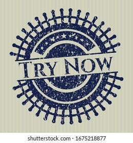 Blue Try Now rubber seal with grunge texture
