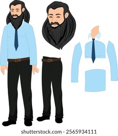 Blue tshirt beard man rigging man