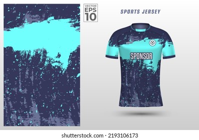 Blue t-shirt sport design template with abstract grunge pattern for soccer jersey. Sport uniform in front view. Tshirt mock up for sport club. Vector Illustration
