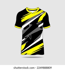 Blue t-shirt sport design template for soccer jersey, football kit and tank top for basketball jersey. Sport uniform in front and back view. Tshirt mock up for sport club. Vector Illustration.