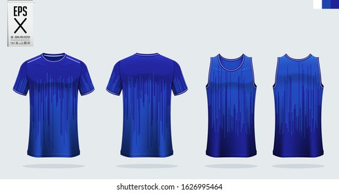 Blue t-shirt sport mockup template design for soccer jersey, football kit. Tank top for basketball jersey and running singlet. Sport uniform in front view and back view.  Vector art Illustration.