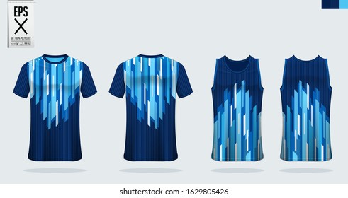 Blue t-shirt sport mockup template design for soccer jersey, football kit. Tank top for basketball jersey and running singlet. Sport uniform in front view and back view.  Vector art Illustration.