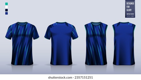 Deporte de camisetas azules, camiseta de fútbol, equipo de fútbol, uniforme de baloncesto, camiseta de tanques y mofa de soltero de correr. Diseño de patrones de tejido. Ilustración vectorial