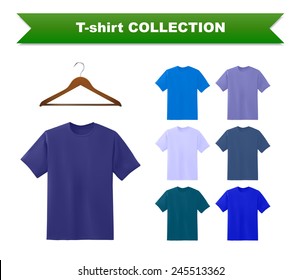 Blue t-shirt template with hanger, vector eps10 illustration.