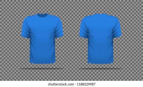Blue T-shirt template vector, front and back view. 