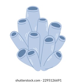Blue tube corals. Botanical illustration of Clathria underwater corals. Modern hand drawn illustration on white background.