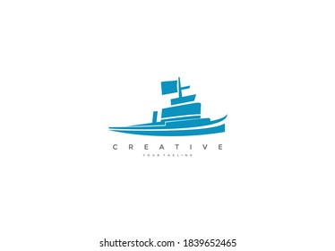 Blue TUG BOAT modern logo design