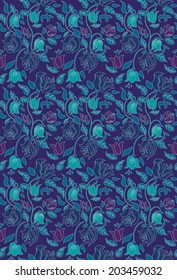 Blue tulip floral textile vector seamless pattern