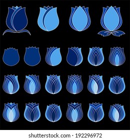 blue tulip, Flower symbol Set, vector