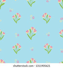 Blue Tulips Seamless Vector Pattern. Perfect for wallpaper, fabric, and scrapbooking projects