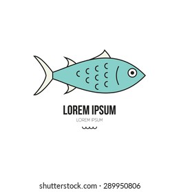 Blue tuna logo design template. Modern linear branding element for healthy lifestyle company or food manufacturer. Sea produce concept. 
