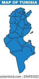 Blue Tunisia country map border outline vector