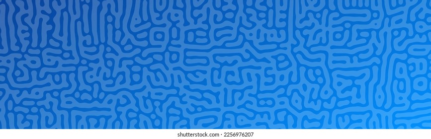 Blue Turing reaction gradient background. Abstract diffusion pattern with chaotic shapes. Vector illustration