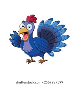 Blue Turkey Cartoon Illustration - Vibrant and Fun Character Design