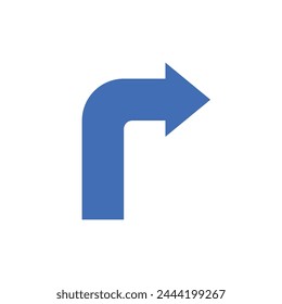 blue turning arrow to face right vector illustration represents direction