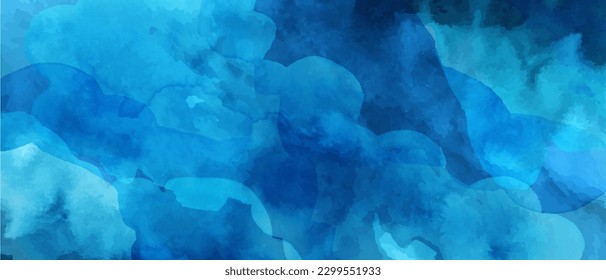 Blue, turquoise abstract watercolor abstract background, form, design element. Colorful hand painted texture, wash. Clouds, sky, water art.