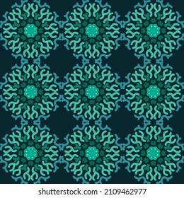 blue turquoise aqua menthe mandala vintage floral interior seamless flat design background vector illustration