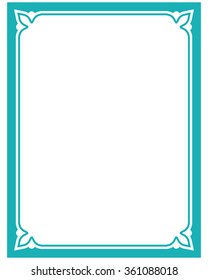 Blue turquoise border frame deco vector label simple line corner