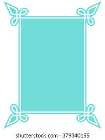 Blue turquoise border frame deco vector label simple line corner