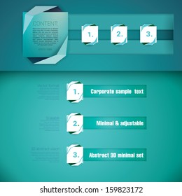 Blue turquoise brochure edition of scalable abstract geometric minimal simple menu  composition brochure elements set for web, print or for universal use with rectangles, paper art origami ornaments 