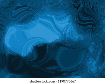 Blue and turquoise digital marbling background. Liquid surface backdrop. Multicolor suminagashi vector for web design or festival invitation. Fluid color pattern. Traditional Turkish ebru technique