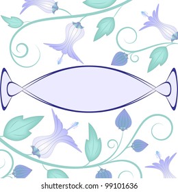 Blue and turquoise floral vector design with blue label square format