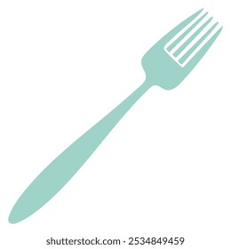 A blue, turquoise fork isolated on a white background. Flat style. For the design of a poster, logo, label. Pastel colors